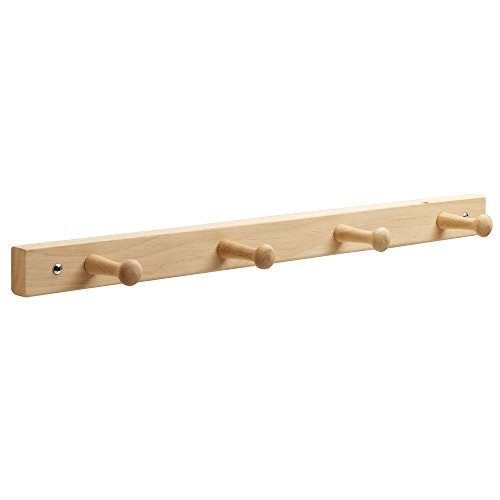 iDesign Wall Mount Entryway Storage Wood Rack for Jackets Coats Hats Scarves - 4 Pegs Unfinished