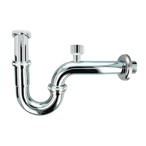tecuro Siphon tubulaire avec valve d'aération extra long pour lavabo raccord 1 1/4