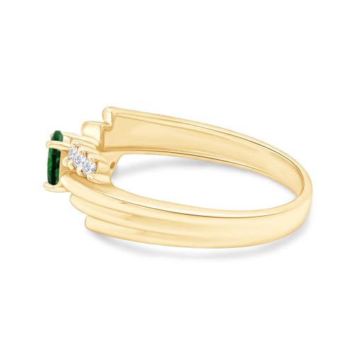 AFFY 6X4MM Oval Shape Simulated Birthstone and Round Natural Diamond Engagement Ring In 14K Yellow Gold Over 925 Sterling Silver3