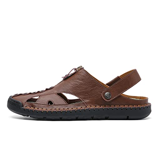 Image of JAMONWU Men's Casual Closed Toe Adjustable Leather Sandals Handmade Fisherman Beach Sandals