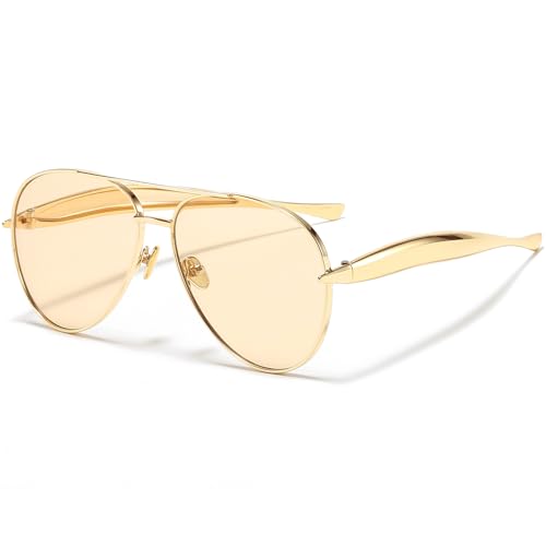 AIEYEZO Gold Aviator Sunglasses for Women Men Oversized Thick Frame Sun Glasses Fashion Retro Sardine Pilot Shades