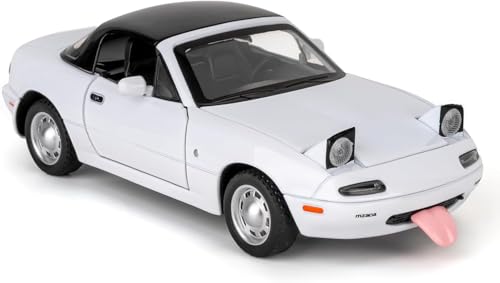 Image of 1:24 Mazda Miata MX-5 White Model Toy Car with Pullback, Removable Top, Blinking Lights with Sound and Bright Lights