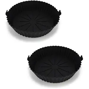Turbid 2-Pack Round Silicone Air Fryer Liner 7.5inch Reusable Air Fryer Silicone Basket Heat Resistant Easy Cleaning Air fryers Silicone Pot for Air Fryer Oven Accessories (Black 2)