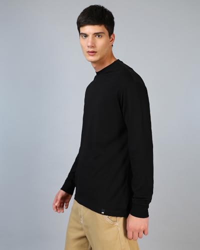 Image of Bewakoof Men's Solid Black Round Neck Full Sleeve Oversized T-Shirt