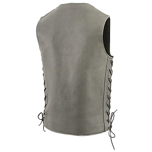 Image of Milwaukee Leather Men's Straight Bottom MLM3521 Side Lace Distressed Gray Leather Vest