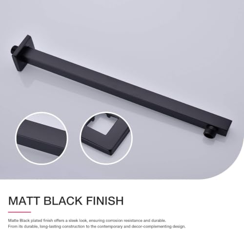 Image of TOSCH Stainless Steel Square Shower Arm for Overhead Showers (Black Matte Shower, Arm18 Inch)