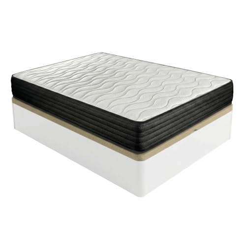 DUÉRMETE ONLINE   Pack Canapé Abatible + Colchón Viscoelástico Onyx 135x190 Blanco | 20 cm Altura | Gran Capacidad | Estructura Reforzada | Incluye Subida a Domicilio