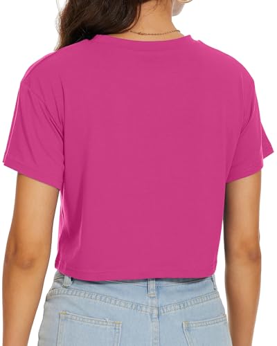 Image of Womens Summer Crop Tops Short Sleeve Round Neck T-Shirts Loose Fit Casual Blouse 2026