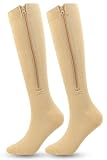 Medical 15-20 mmHg Compression Socks with Zipper for Women Men,Knee High Compression Stockings Varicose Veins, Post-Surgery,Athletic Running,Hiking