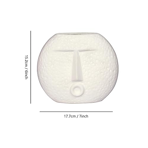 Image of TIED RIBBONS Face Flower Vase (White, 17.7 cm x 15.2 cm) Decorative Ceramic Flower Pot for Artificial Flowers Plants Home Decor Living Room Office Bedroom Center Table Decoration Items