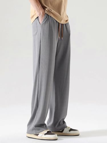 Summer Striped Casual Pants Men Thin Loose Straight Wide Leg Elastic Waist Jogger Trousers Streetwear4