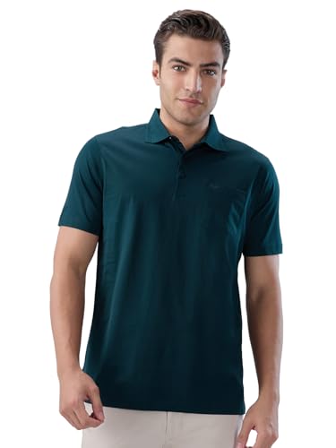 Image of Park Avenue Men Regular Fit Solid Pattern Pure Cotton Half Sleeve Polo Neck Loungewear T-Shirt