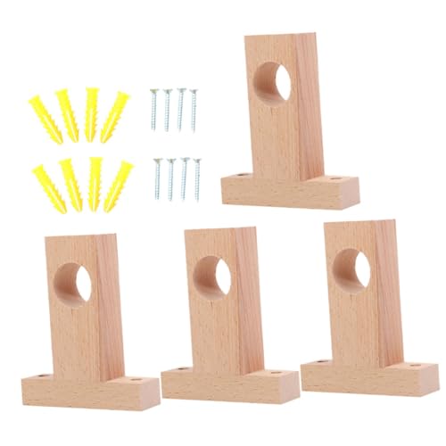 LOORGVEL 4個 木製カーテンロッドブラケット 耐久性ある壁取付用 支柱安定保持 簡単取り付け 中間サポート用 窓や寝室向け