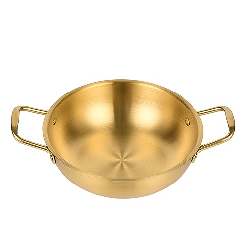 HQHYGM Stainless Steel Korea Ramen Pot with Double Handle - Cooking Pasta Seafood Pot Omelet Paella Pans Small Stockpots Fast Heating for Soup Curry and Stew 7 Sizes Tray(Gold 30CM)