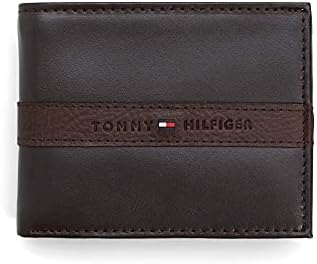 Tommy Hilfiger Men's Leather Slim Bifold Wallet with Coin Pocket, Brown, One Size
