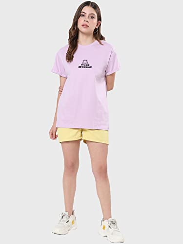 Image of Bewakoof X Garfield Garfield Women's 100% Cotton Graphic Print Boyfriend Fit Half Sleeve Round Neck T-Shirt | Casual wear | Streetwear | Oversized Tshirt for Woman Cotton| Baggy