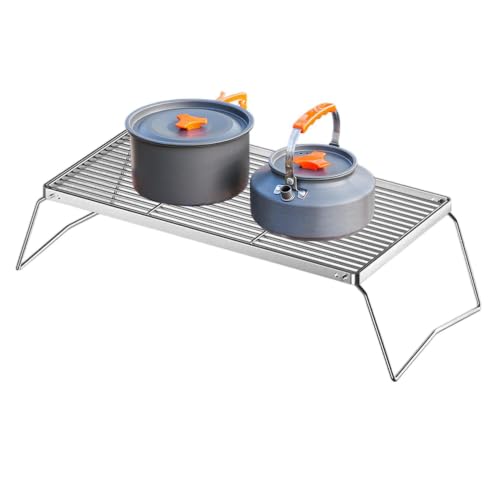 Barbacoa de camping, rejilla ajustable de altura, rebabas con patas, cocina de acero inoxidable, metal duradero con plegado compacto, engranaje exterior para viajes de senderismo y picnic