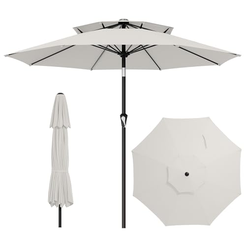 Image of AreShark 10ft 2 Tiers Patio Umbrella - Outdoor Umbrella Waterproof UV Protection, Market Table Umbrella w /Push Button Tilt&Crank for Pool, Porch, Garden(Ivory)