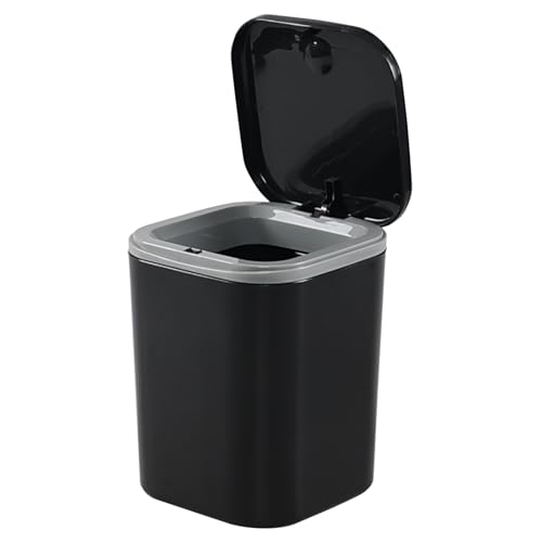 Julyeen Mini Plastic Desktop Paper Trash Bin, Bathroom Bins with Lid, Black