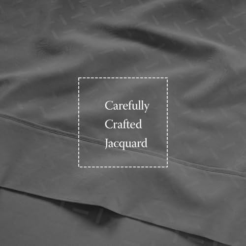 Image of Threadmill 300TC Cotton Queen Sheet Set, Sateen, Jacquard, Dark Grey | 100% Cotton, Sateen Weave, Jacquard Pattern, 4-Piece Set, 16 inch Deep Pocket, Cooling, OEKO-TEX Certified, Machine Washable