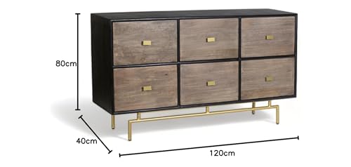 Image of Solid Wood Cohen Chest of Drawer | Dresser with 6 Drawers | Wooden Chest of Darwers | Chest of Drawers with Storage | Finish- Black and Premium Tobbacco Brown