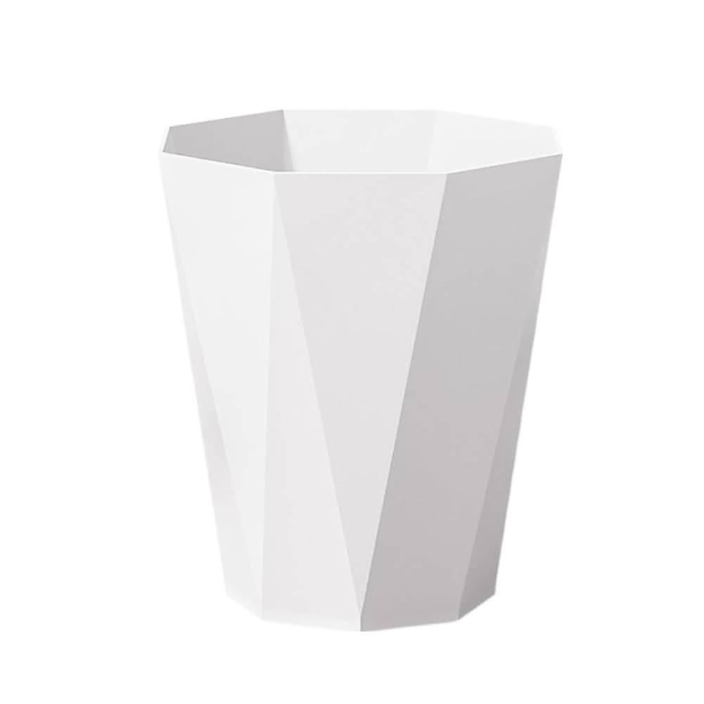 UCK-KIT Polygon Small Trash Can, Plastic Wastebasket Trash Bin Rubbish Can Paper Basket Office Organizer for Bathrooms, Laundry Room, Kitchen, Office, Kids Rooms & Dorms,White