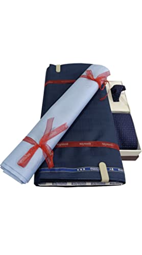 Image of Raymond Men's Unstitched 3.25 Meters Suiting Length Set with Tie, Pocket Square and Shirt Piece (All Weather Fabric,Attractive Box)