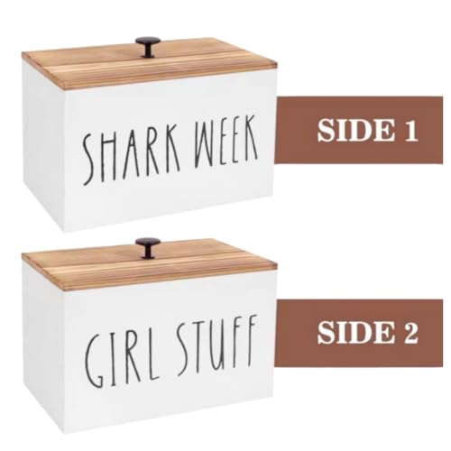 Tampon Holder Tampon Organizer Rustic Wood Bathroom Storage Bin with Lid Movable Partition Storage Container with 3 Compartment Feminine Product Wood Tampon Dispenser (White) - Image 5