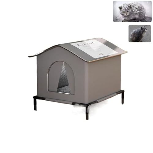 冬用屋外猫小屋 暖房付き猫ハウス 耐候性の野良猫シェルター 冬の猫ハウス 屋外野良猫ハウス 猫の外の密閉型ペットテント 複数の猫のための断熱キャットハウス 傾斜した屋根とPVCトップカバーで作られており 防水・防雨 防寒対策 野良猫 野良猫 (42x42x