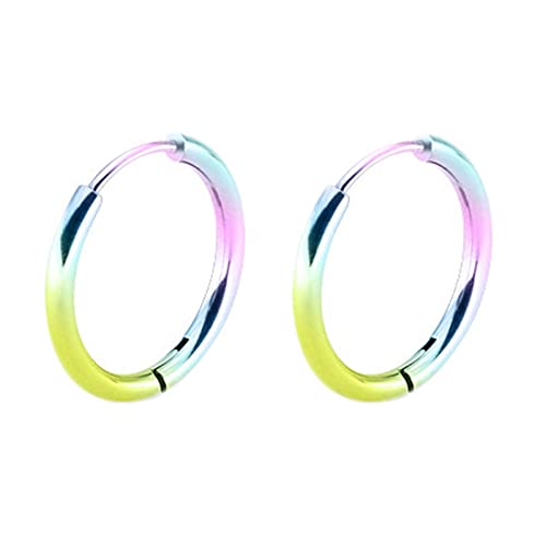 Lieson Hoop Earrings for Women Titanium Steel, Hoop Earrings Colorful 8MM Circle Earrings Hoop Men