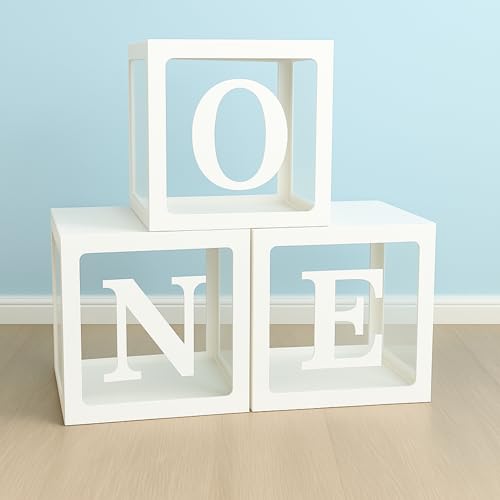 Image of One Balloon Box for 1st Birthday Decoration Baby Boys Girls Kids Twins Year Transparent Plain Letter Balloon 3 Pcs White Box Glue Dots Arrangement Set Items Kit