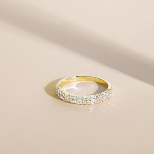EAMTI 925 Sterling Silver Wedding Bands for Women Baguette Round Cubic Zirconia Stackable Promise Rings for Her Size 4-104