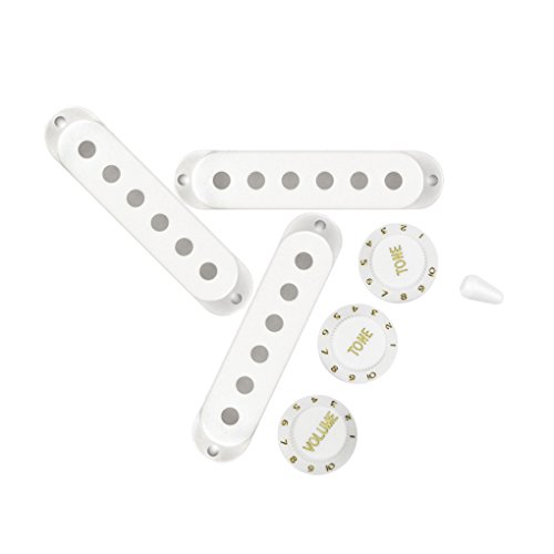 FLEOR 3PCS 52mm Single Coil Pickup Covers Set with 2T1V Control Knobs & 5-Way Selector Switch Tip for Stratocaster Guitar, White - Image 2