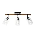 Globe Electric 57502 3-Light Track Lighting, Faux Wood, Matte Black Accents, Clear Glass Shades, Ceiling Light, Track Lighting Kit, Bar Light Fixture, Track Ceiling Light, E26 Base, Bulb Not Included