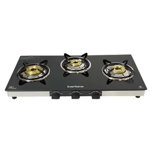 Image of Everflame Iris 3 Burner Gas Stove | Manual Ignition | LPG Gas Stove | SS Frame | Heavy Brass Burner | Toughened Glass | Modern Kitchen Slim Cooktop | 2 Years Product Warranty + Doorstep Service
