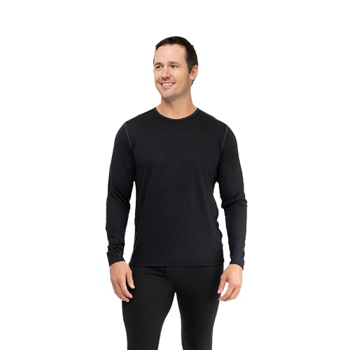 Hot Chillys Men's Pepper Bi-Ply Thermal Warming Midweight Relaxed Fit Stretching Base Layer Long Sleeve Crewneck, Black, XX-Large