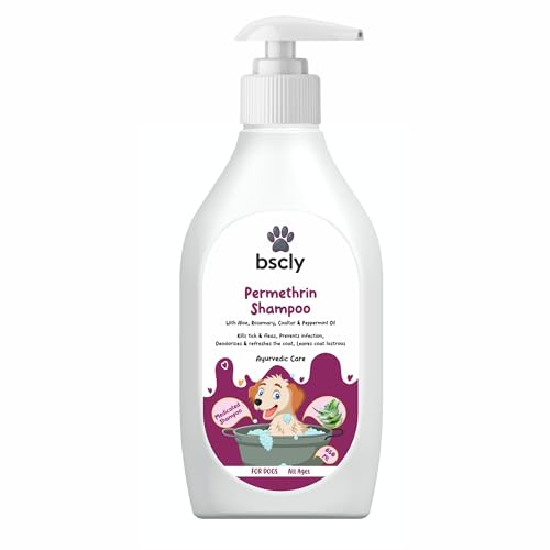 Image of Bscly Permethrin Pet Shampoo 850 Milliliter | Tick & Flea Dog Shampoo for Pomeranian, Puppy, Rottweiler Adult, German Shepherd, Labrador & Golden Retriever | Medicated Pet Shampoo for Dogs