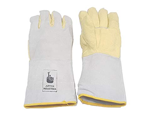 Image of Kevlar Para-Aramid & Split Leather Welding Gloves, Heat & Flame Resistant up to 200C, Heavy Duty Long Cuff Safety Gloves for Furnace, Foundry & Industrial Work, Pack of 2 Pairs