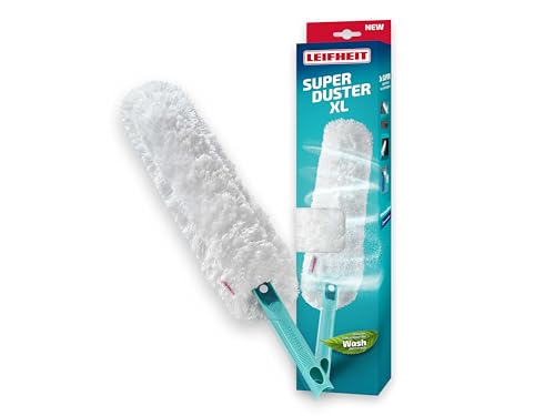 Leifheit Plumero SUPERDUSTER XL, Plumero sostenible, de Microfibra Lavable a máquina hasta 50 Veces, Grandes Superficies, Extensible Compatible con Click-System