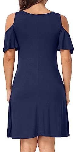 Image of Short /Long Sleeve Women's Cold Shoulder Dress with Pockets Casual Swing T-Shirt Dresses