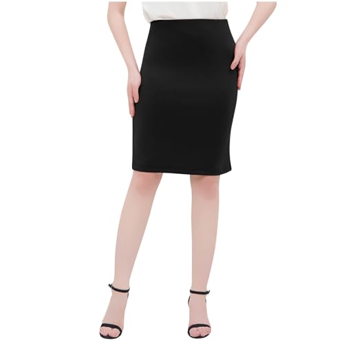 HGps8w Knee Length Bodycon Pencil Skirt for Women - Basic High Waisted Stretchy Midi Skirts for Busines Casual Office