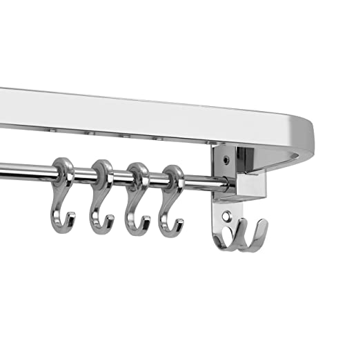 Image of USF Bath Accessories 304 Grade Stainless Steel Folding Towel Rod with Hooks, 24 Inch Towel Bar for Bathroom, Wall Mounted Napkin Rod, Chrome Finish, 3 Years Warranty