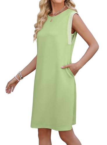 Image of WEACZZY Summer Dresses for Women 2026 Casual Crewneck Fit Beach Vacation Dress Sleeveless Loose Sundress with Pockets