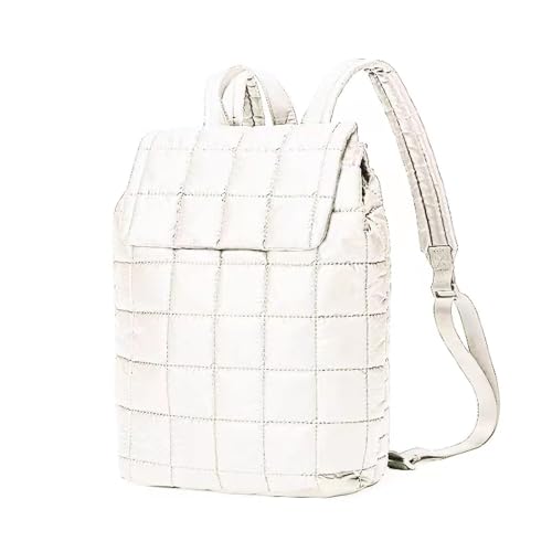 Niumike Mochila de ombro leve acolchoada de 10 L, casual, cor sólida, impermeável, com aba de nylon para viagens e caminhadas, Bege, Large, Mochila acolchoada de cor sólida com aba leve