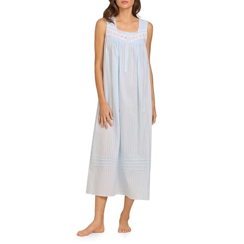 Image of Eileen West Sleepwear & Loungewear for Women - Dobby Stripe Collection - 100% Cotton Lightweight Breathable Long Nightgown