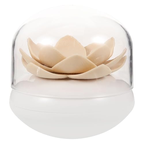 CALLARON Boîte à Cotons-tiges de Fleur de Lotus Beige, Distributeur Portable Couvercle Anti-poussière, Organisateur Compact pour Salle de Bain Cuisine, Accessoire...