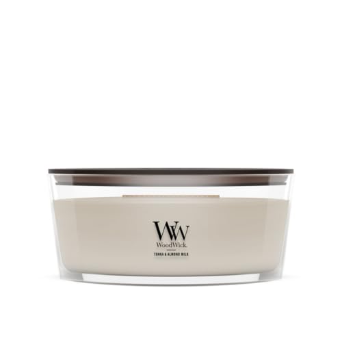Image of WoodWick Tonka & Almond Milk Gifts for Women and Men, 16 oz Ellipse Candle with Crackling Wick