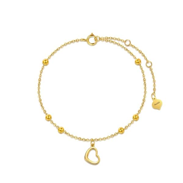 14kt Real Gold Heart Bracekets, Simple Gold Dangle Heart Bracelet Jewelry for Women, Mom Wife Girlfriend, 6"-8"