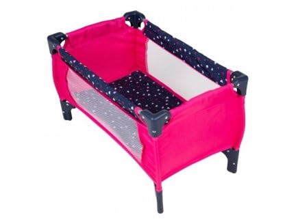 Lit Parapluie de Poupee Pliant 56 x 32 x 33 cm, Tissu Rose Coeurs - lit de Voyage Luxe Pliable - Set Accessoire Couchage Poupon et Carte Offerte
