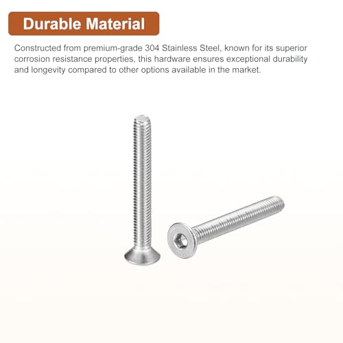 Image of DTGN M3-0.5 x 25mm Flat Head Socket Cap Screws, 100 Pack 304 Stainless Steel Hex Socket Flat Head Screws, Full Thread, Countersunk Bolts